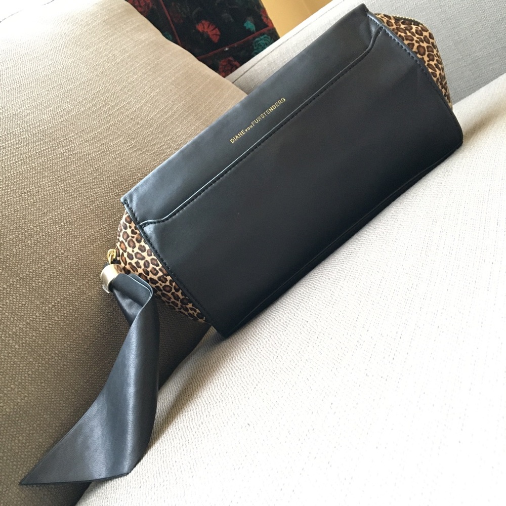 Diane von Furstenberg Clutch, Zip and Go Leather Clutch, Leopard Print Calf Hair